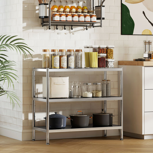 3-Tier Stainless Steel Bakers Rack, Microwave Stand for Small Spaces