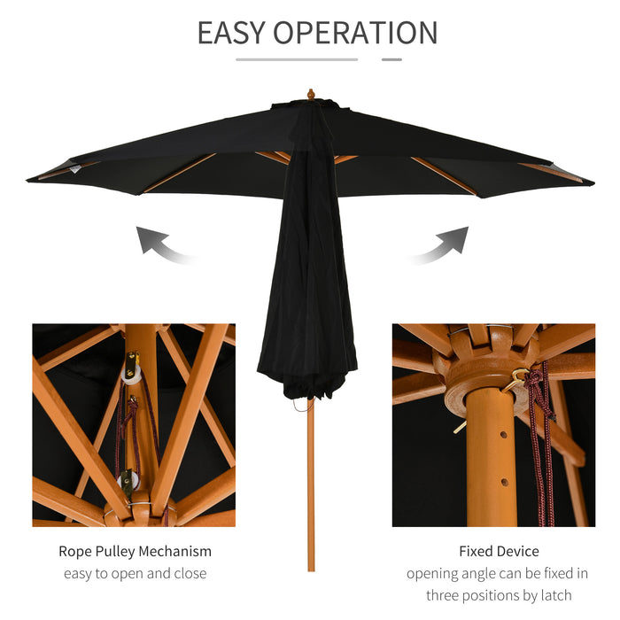 √¢¬å¬Ä3m Bamboo Wooden Market Patio Umbrella Garden Parasol Outdoor Sunshade Canopy, 8-ribs,Black