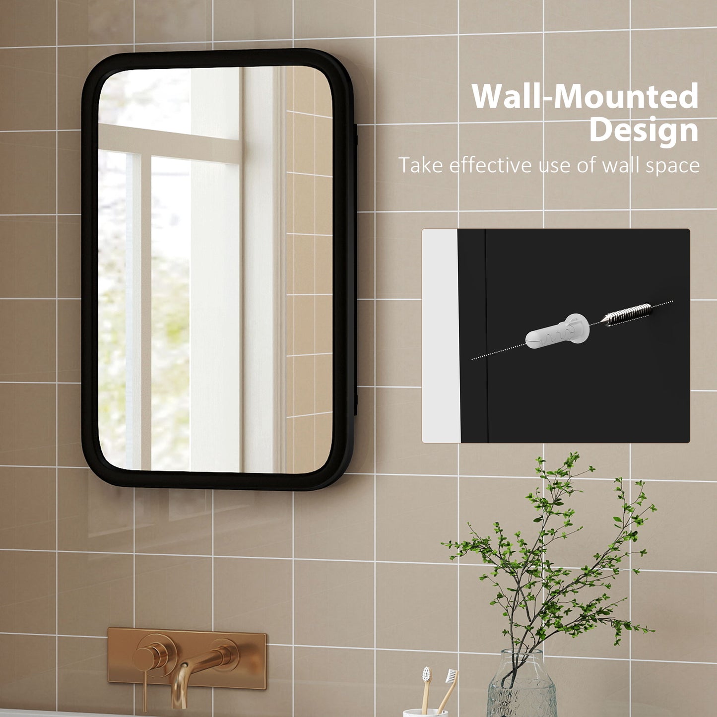 Bathroom Wall Cabinet with Mirror Black
