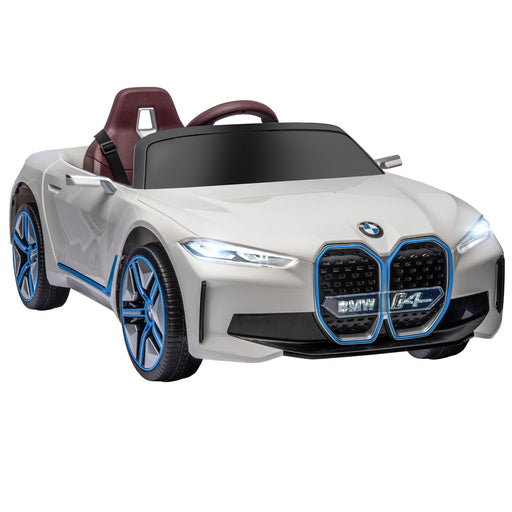 BMW i4 Licensed 12V Kids Electric Ride on Car w/ Remote Control, Powered Electric Car w/ Portable Battery, Music, for Kids Aged 3-6, White