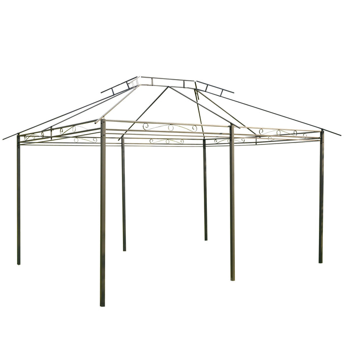 10 x 13ft Outdoor 2-Tier Steel Frame Gazebo with Curtains Outdoor Backyard, Black/Grey