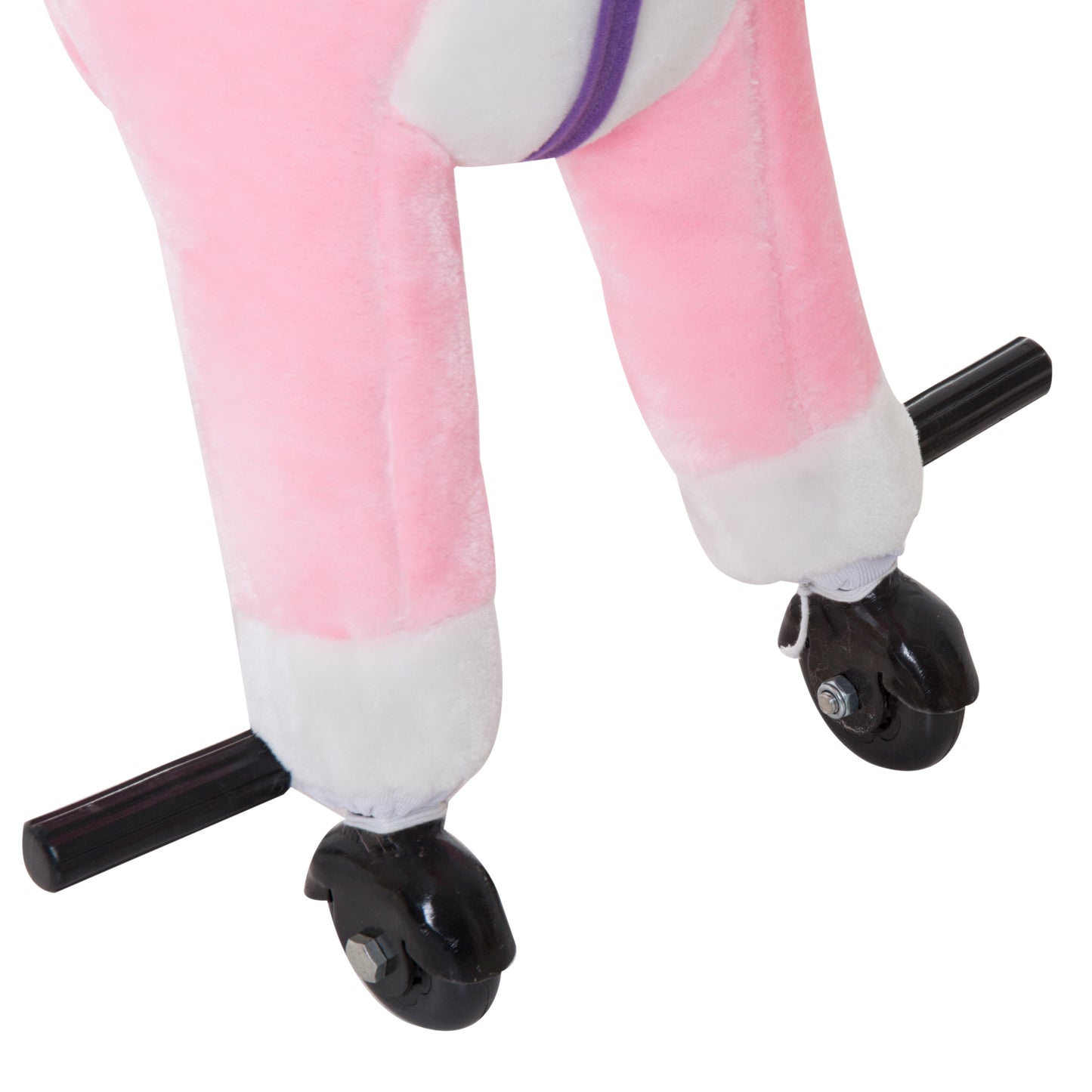 Wooden Action Pony Wheeled Walking Horse Riding Little Baby Plush Toy Wooden Style Ride on Animal Kids Gift w/Sound (Pink)