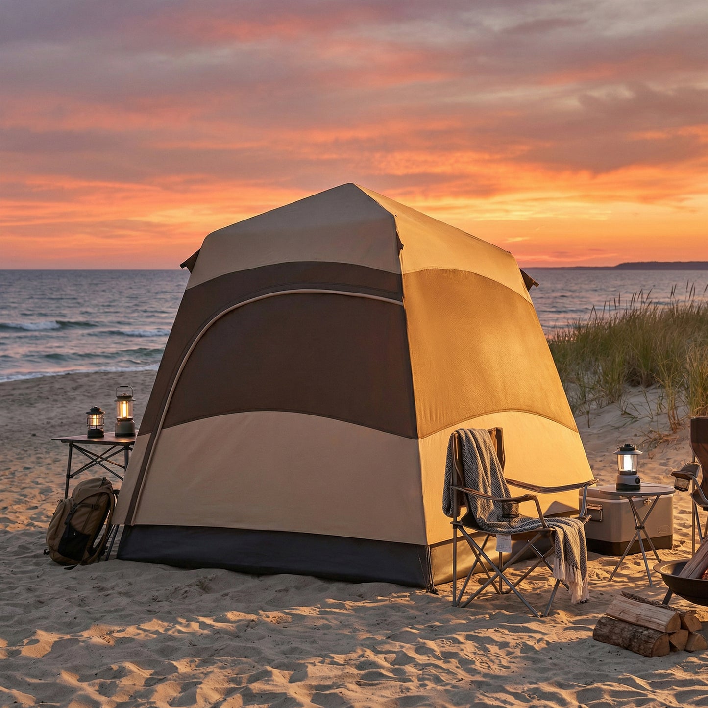Double Layer Pop Up Tent with Rainfly, Portable Camping Shelter