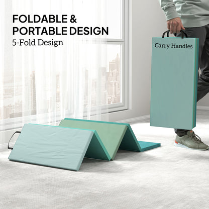 6FT Foldable Gymnastics Mat, 3.2 cm Thick Crash Mat with Carry Strap Handles for Home Training, Mixed Green