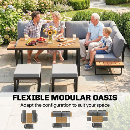 Patio Furniture Set Modular 6 Pieces Grey   Patio Furniture Set Modular Garden Sofa Set 6 Pieces with Dining Table for Outdoor Patio Grey
