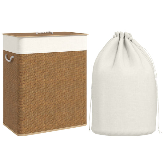 100L Laundry Basket with Lid, Washing Basket for Bathroom, Brown