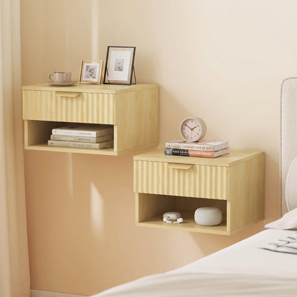 Floating Nightstands Set of 2, Wall Mounted Bedside Tables, Oak