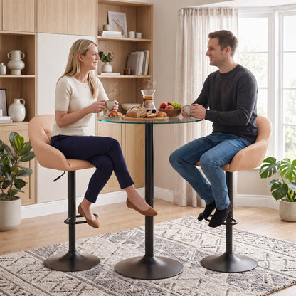 Bar Stools Adjustable Height Backrest Set of 2, Brown