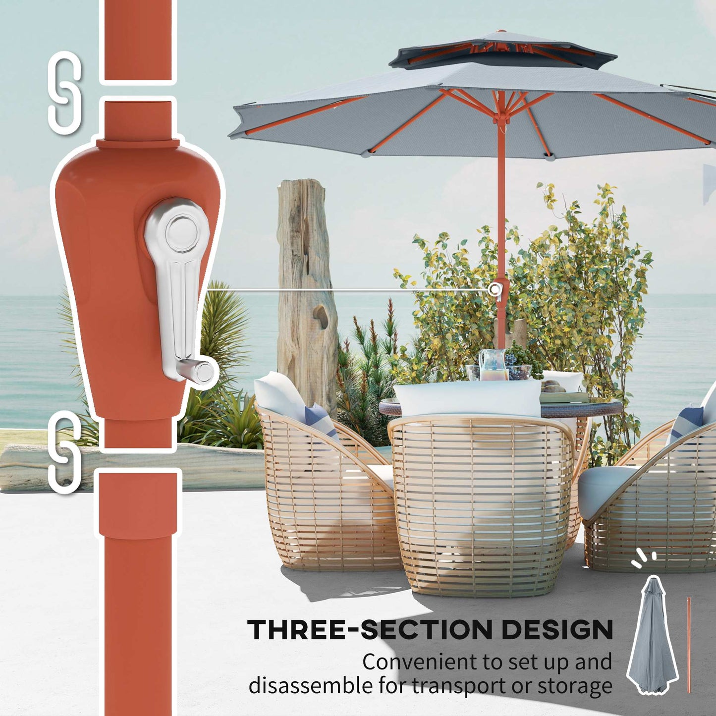 2.7 m Garden Parasol with Double Top, Light Grey