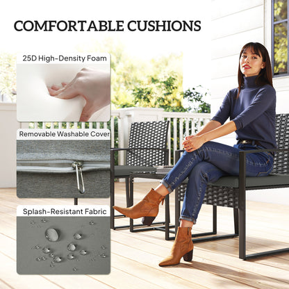 Rattan Bistro Set, 3 PCS Garden Furniture with Cushion, Dark Grey