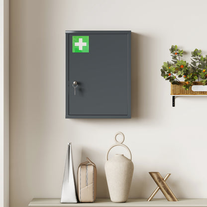 3-Tier Lockable Wall-Mounted Steel Medicine Cabinet with 2 Keys - Smoke Grey