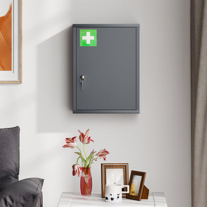 3-Tier Lockable Wall-Mounted Steel Medicine Cabinet with 2 Keys - Smoke Grey