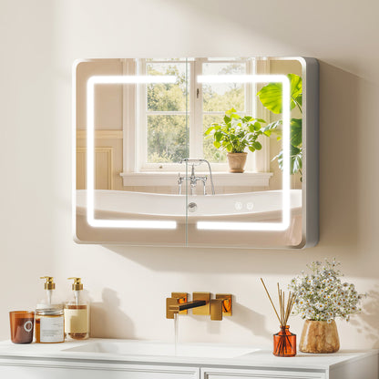 60 x 80 cm LED Bathroom Mirror Cabinet with Double-Sided Mirrors