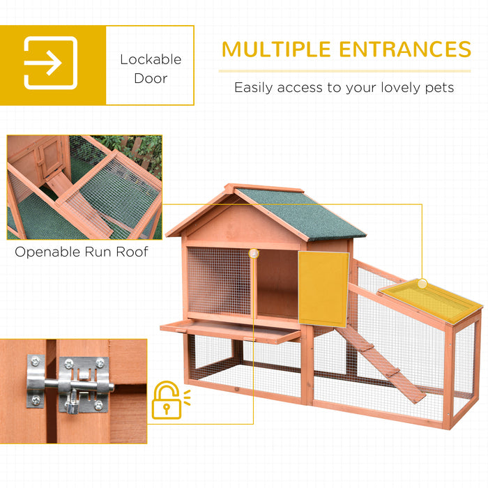 2 Tier Rabbit Cage, Solid Wood Bunny House, Water Resistant Asphalt Roof Ramp Sliding tray 144 x 64.5 x 100 cm Red/Brown