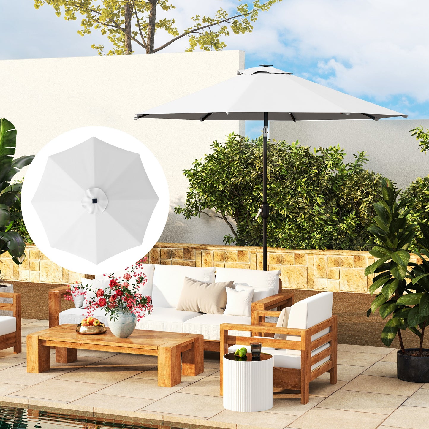 UPF 50+ Replacement Parasol Canopy Parasol Cover Replacement, Cream