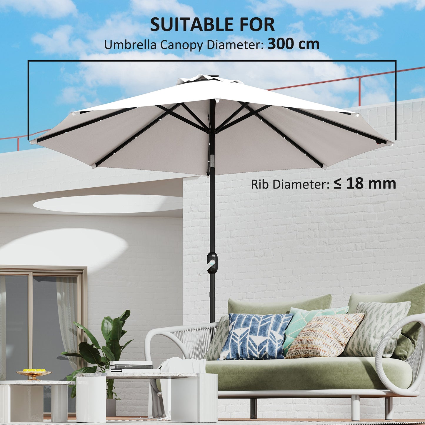 UPF 50+ Replacement Parasol Canopy Parasol Cover Replacement, Cream