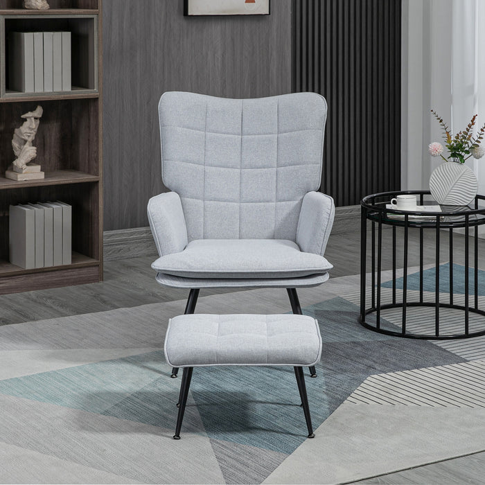 Armchair with Footstool, Living Room Chair, Linen Accent Chair for Bedroom, Home Study, Grey