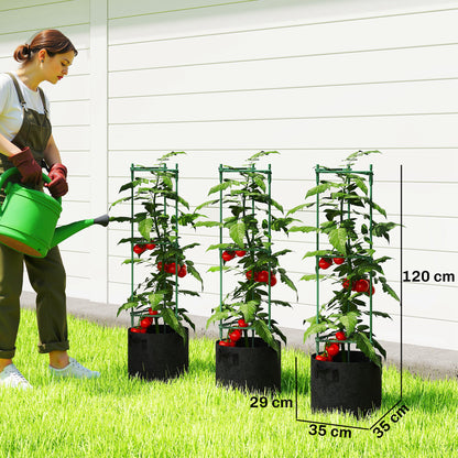 3 Packs Tomato Cages with 83.7L Grow Bags, 120cm Adjutstable Triangle Plant Stakes Support Trellis with Planter Bags, Garden Cucumber Trellis Plant Cages for Climbing Plants, Fruits