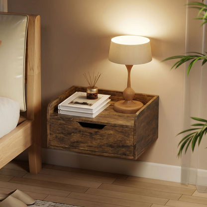Floating Nightstands Set of 2, Nightstand with Drawer, Rustic Brown