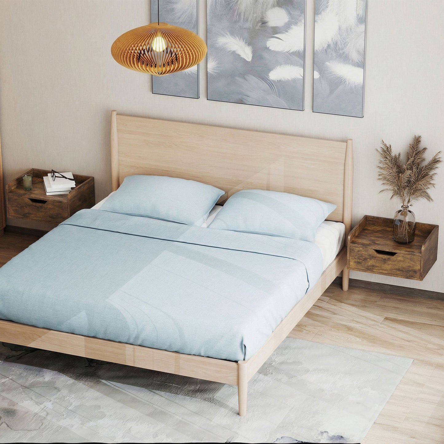 Floating Nightstands Set of 2, Nightstand with Drawer, Rustic Brown