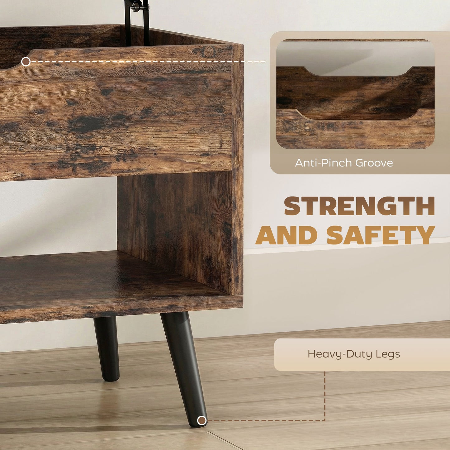 Lift Top Coffee Table Hidden Storage 75 cm Rustic Brown