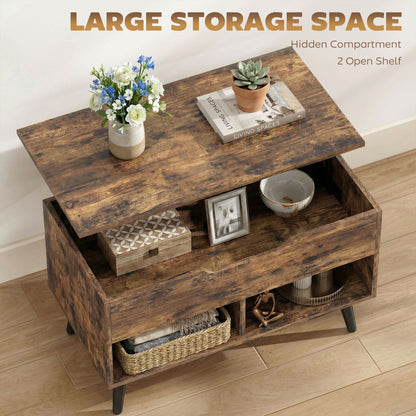 Lift Top Coffee Table Hidden Storage 75 cm Rustic Brown