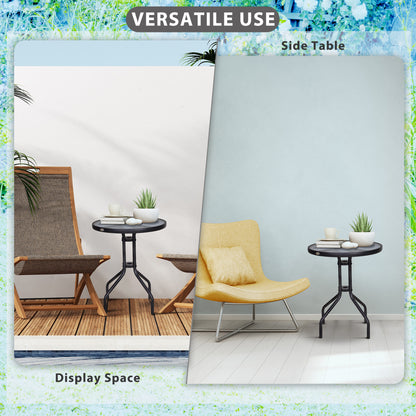 Φ60×70H cm Round Metal Table, Garden Table Tempered Glass-Black