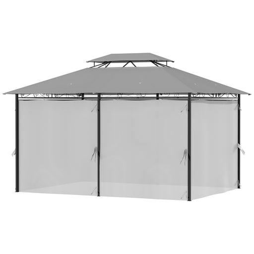 4m x 3(m) Metal Gazebo Canopy Party Tent Garden Pavillion Patio Shelter Pavilion with Curtains Sidewalls, Grey