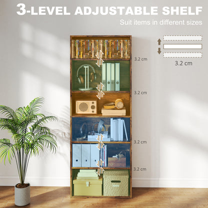 6 Tier Bookshelf, Freestanding Bookcase with Adjustable Shelves, Brown