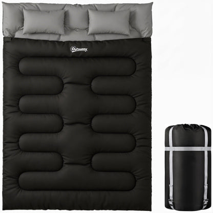 Double Sleeping Bag with 2 Pillows, 220 x 160cm Sleeping Bag Black
