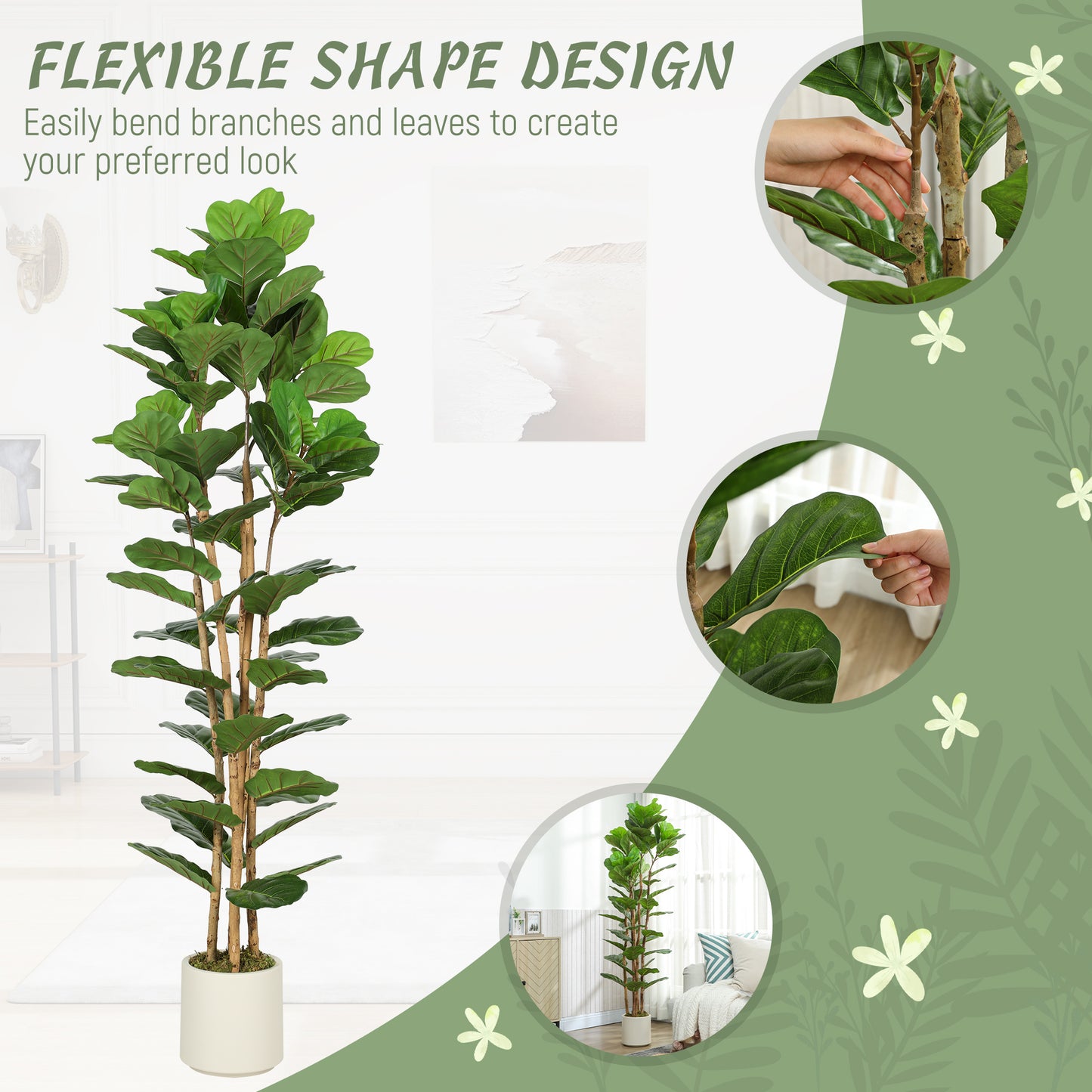 180cm Artificial Fiddle Leaf Fig Tree with Solid Wood Trunks