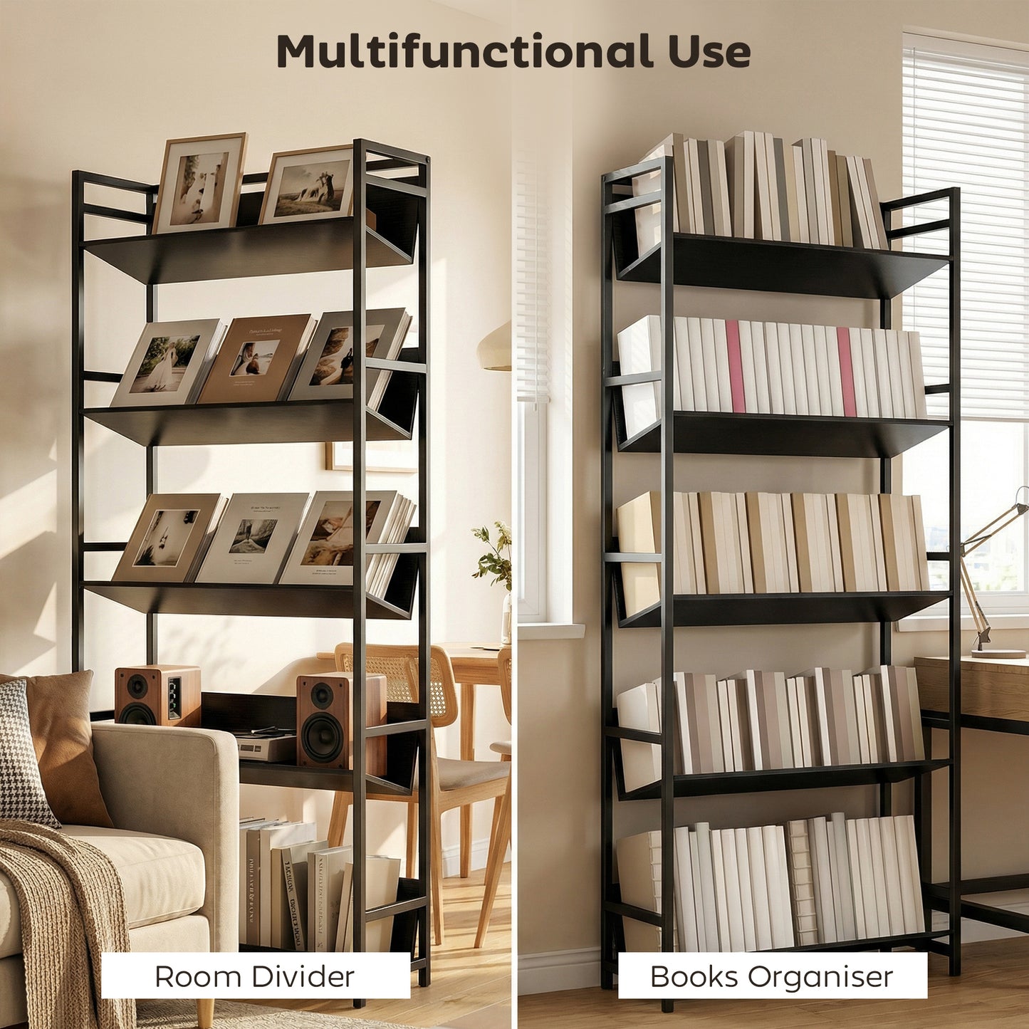Bookshelf Anti-Slip Design 5-Tier Black