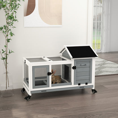 Rabbit Hutch, Guinea Pig Cage with Wheels, Outdoor/Indoor, Grey