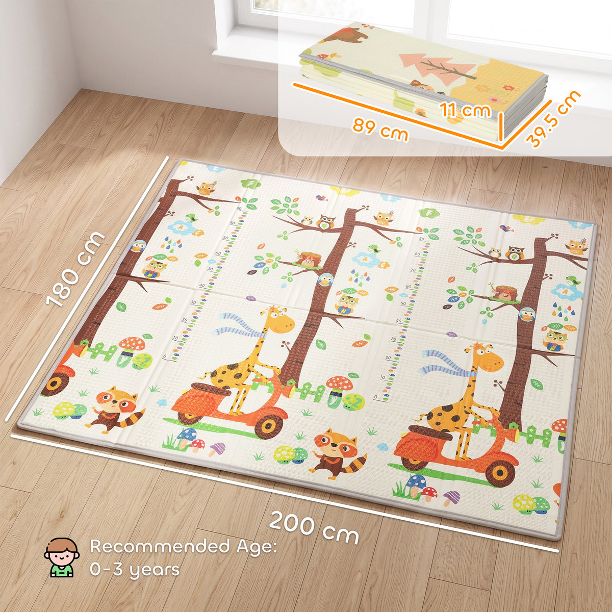 2m x 1.8m Reversible Folding Baby Play Mat with Storage Bag - Tree & Forest