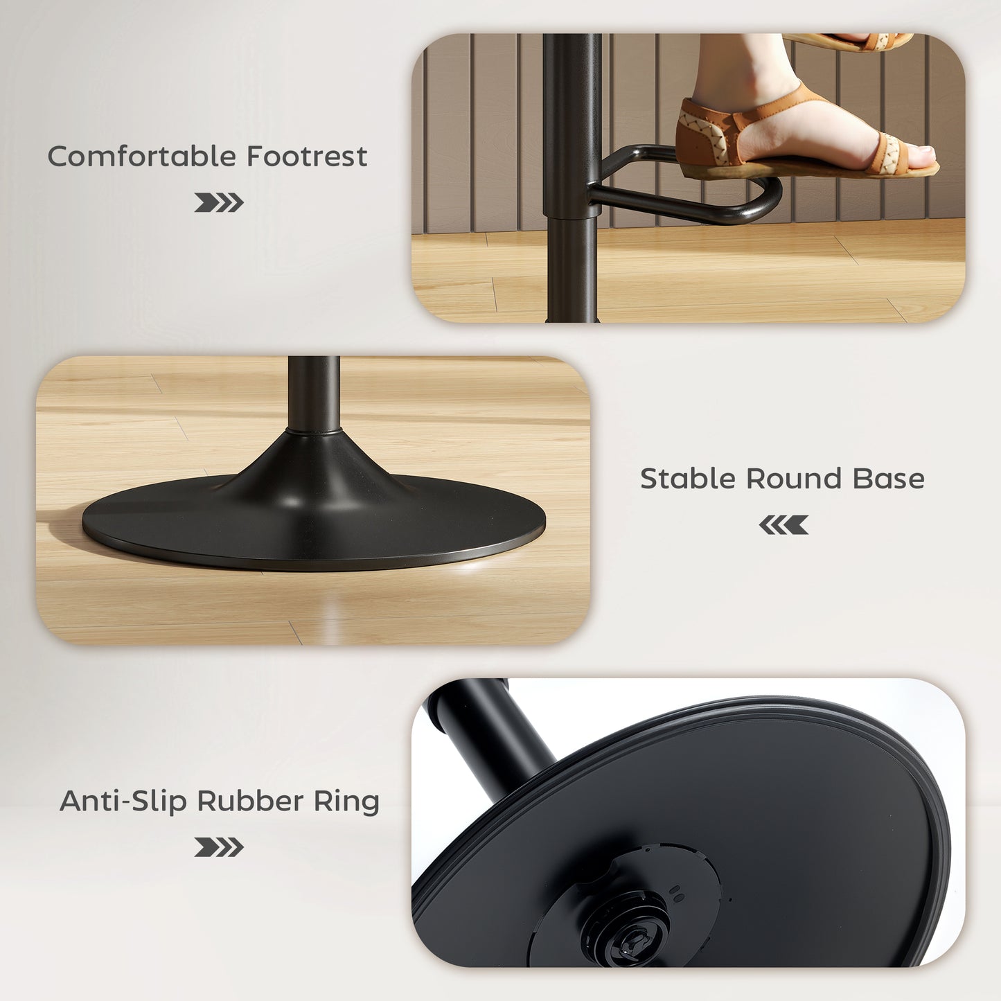 Bar Stools Set of 2, Modern Armless Bar Chairs, Charcoal Grey