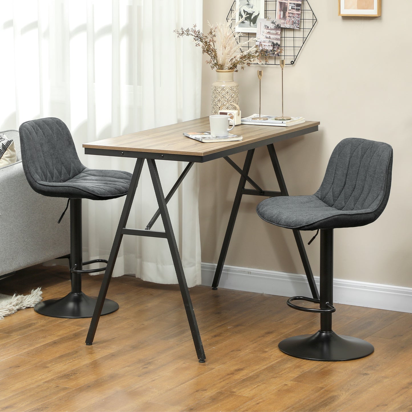 Bar Stools Set of 2, Modern Armless Bar Chairs, Charcoal Grey
