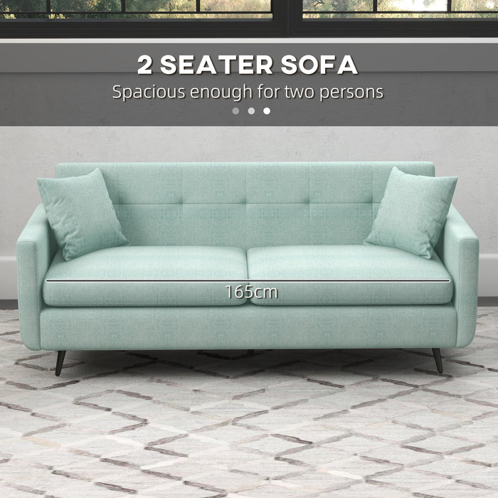 165cm 2 Seater Sofa for Living Room, Modern Fabric Couch, Tufted Loveseat Sofa Settee w/ Steel Legs, 2 Storage Pockets,