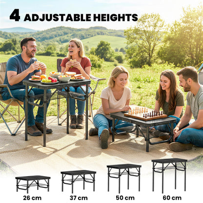 2ft Folding Camping Table, Picnic Table with Storage Layer, Black