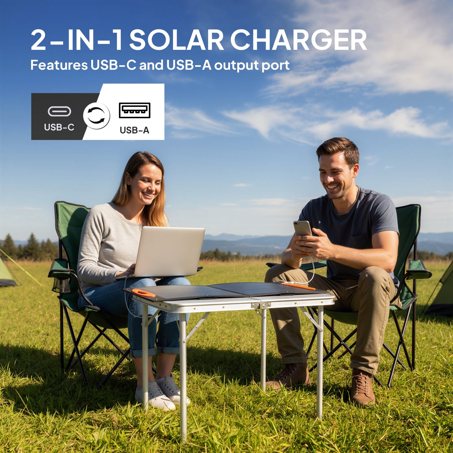 100W Portable Solar Panel Solar Charger with USB-A & USB-C Output