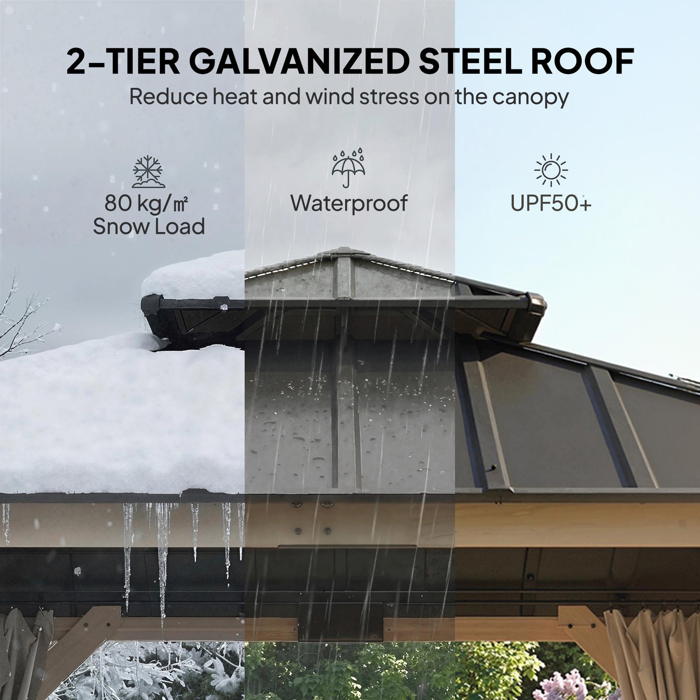 3 x 3 m Hardtop Gazebo, Double Roof Garden Gazebo, Light Grey