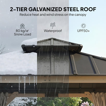 3 x 3 m Hardtop Gazebo, Double Roof Garden Gazebo, Light Grey