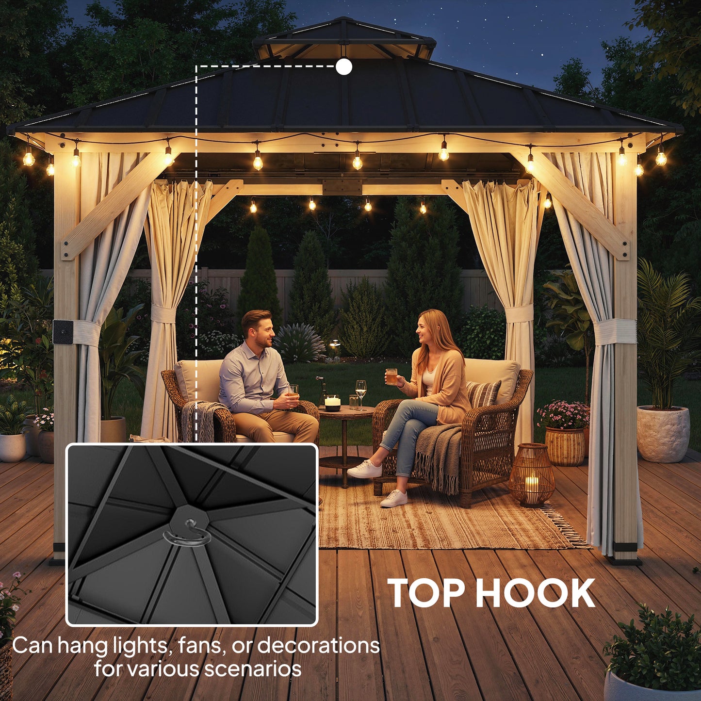 3 x 3 m Hardtop Gazebo, Double Roof Garden Gazebo, Light Grey
