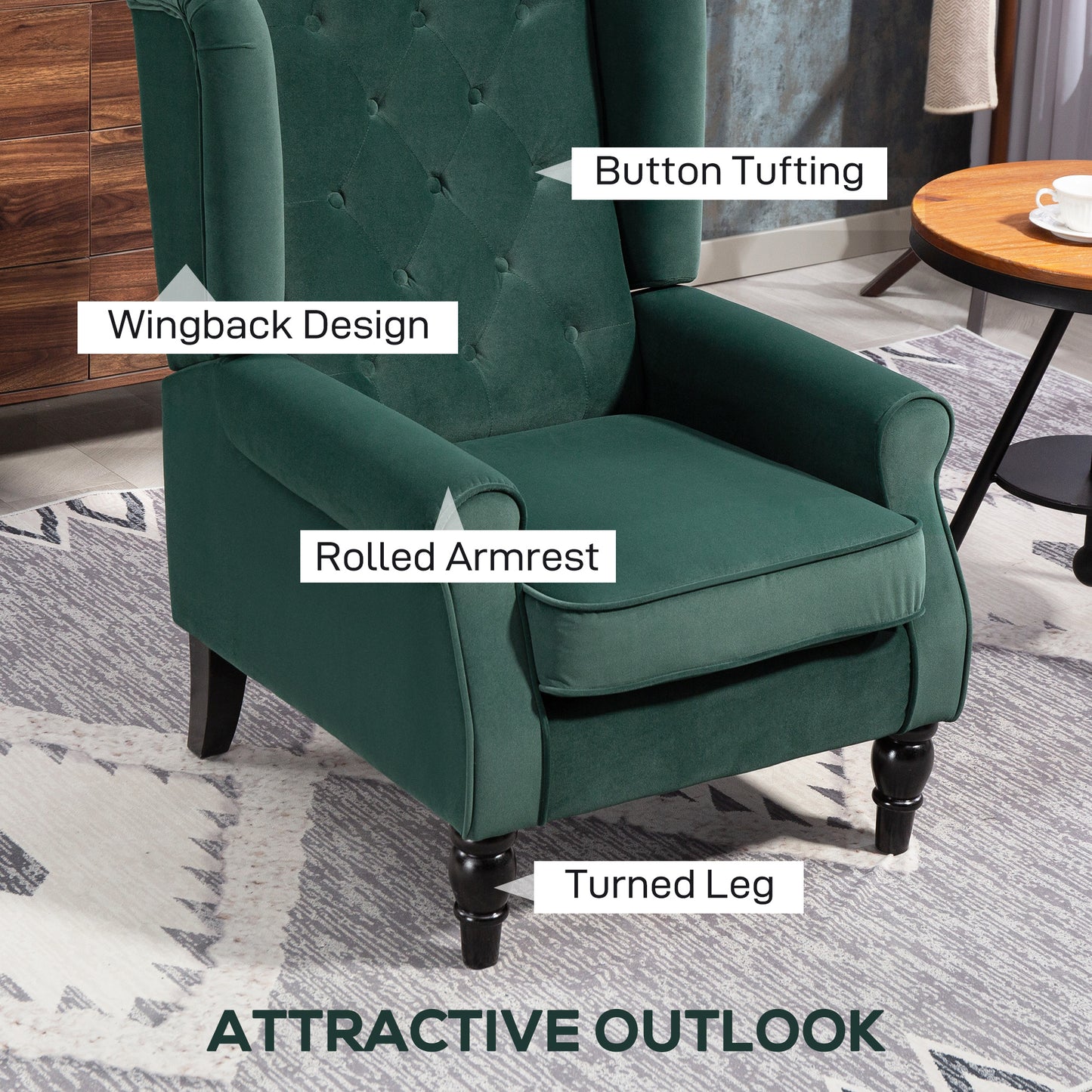 Accent Armchair Home Furniture Retro Tufted Club Fabric Green