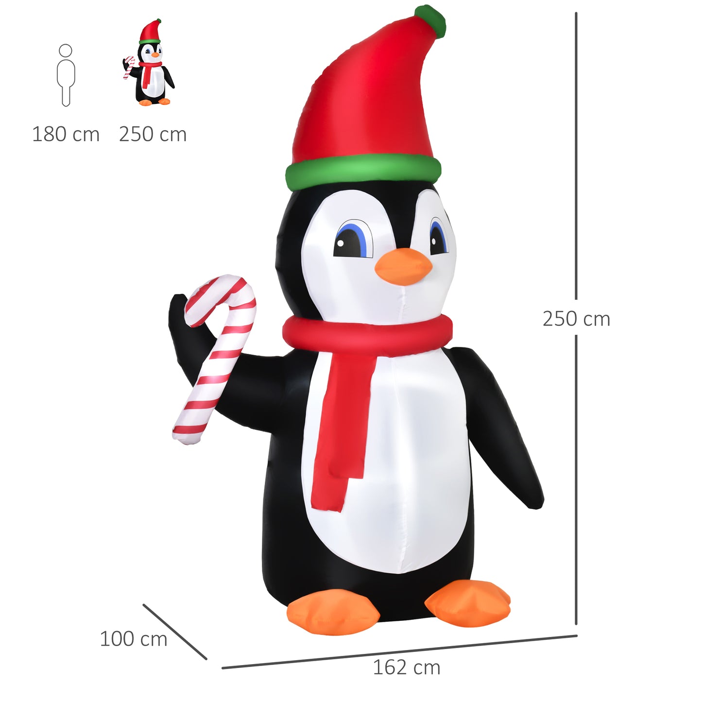8ft Lighted Inflatable Christmas Penguin w/ Candy Cane for Garden