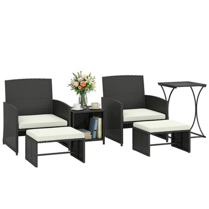 6 Piece Rattan Garden Furniture Set with Nesting Tables, Black