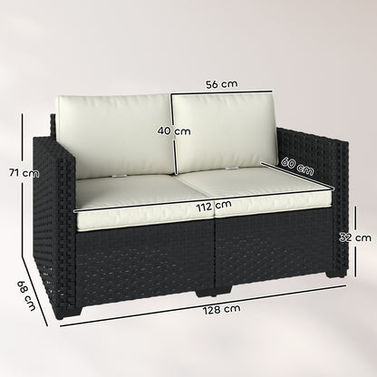 2 Seater Rattan Garden Sofa with Deep Seat, Wide Arms, Black