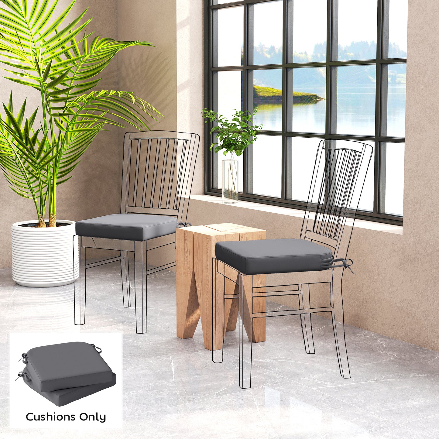Outdoor Chair Seat Cushions Set of 2, Garden Chair Cushions, Grey