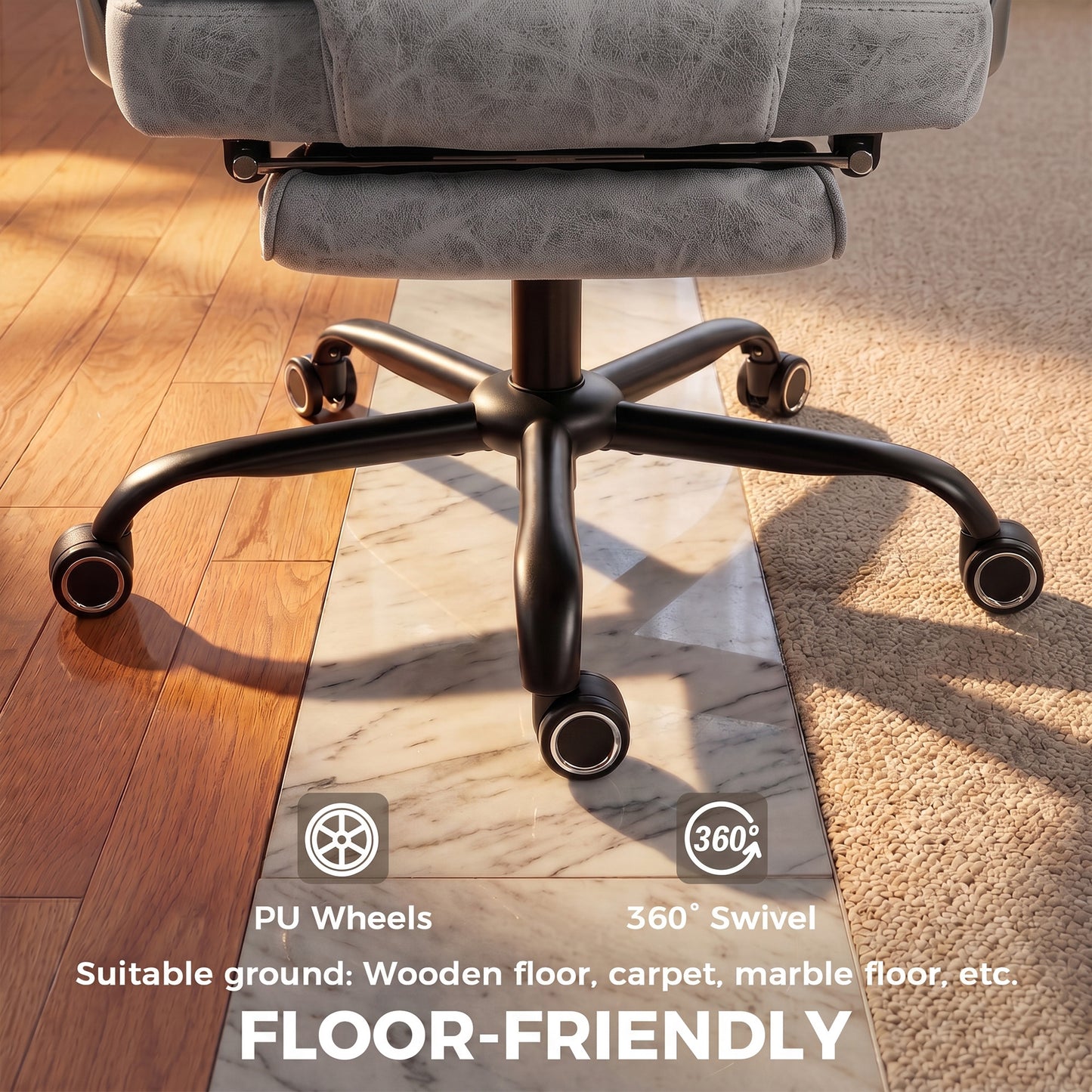 Big and Tall Office Chair with Lumbar Support, Grey