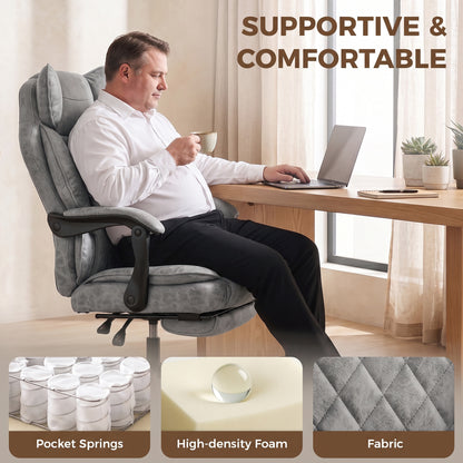 Big and Tall Office Chair with Lumbar Support, Grey
