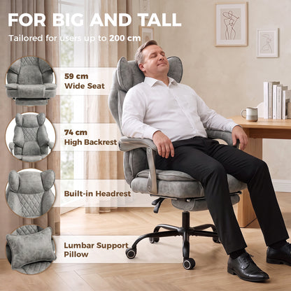 Big and Tall Office Chair with Lumbar Support, Grey